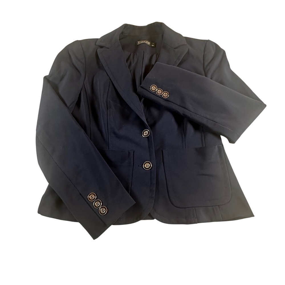 7th Avenue New York & Company Navy Blue 2-Button Stretch Blazer Jacket Size 8
